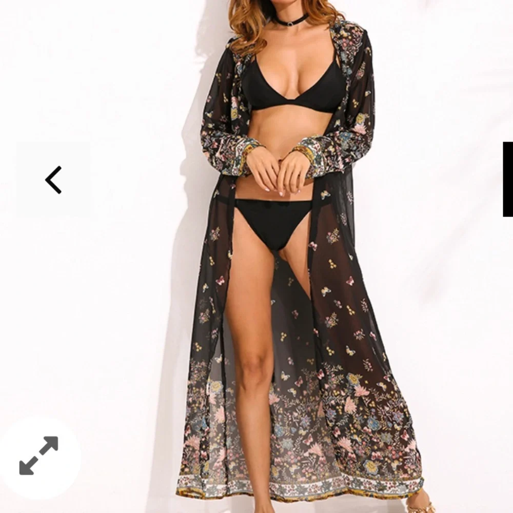 Floral Black Butterflies Sheer Maxi Kimono Coverup Cardigan size 5XL - Picture 1 of 9